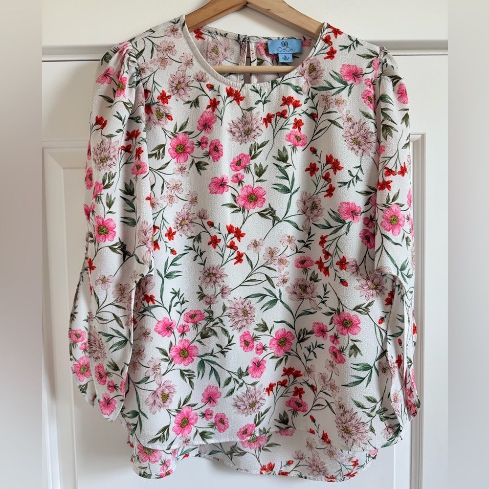 CeCe Pink and Red Floral Blouse